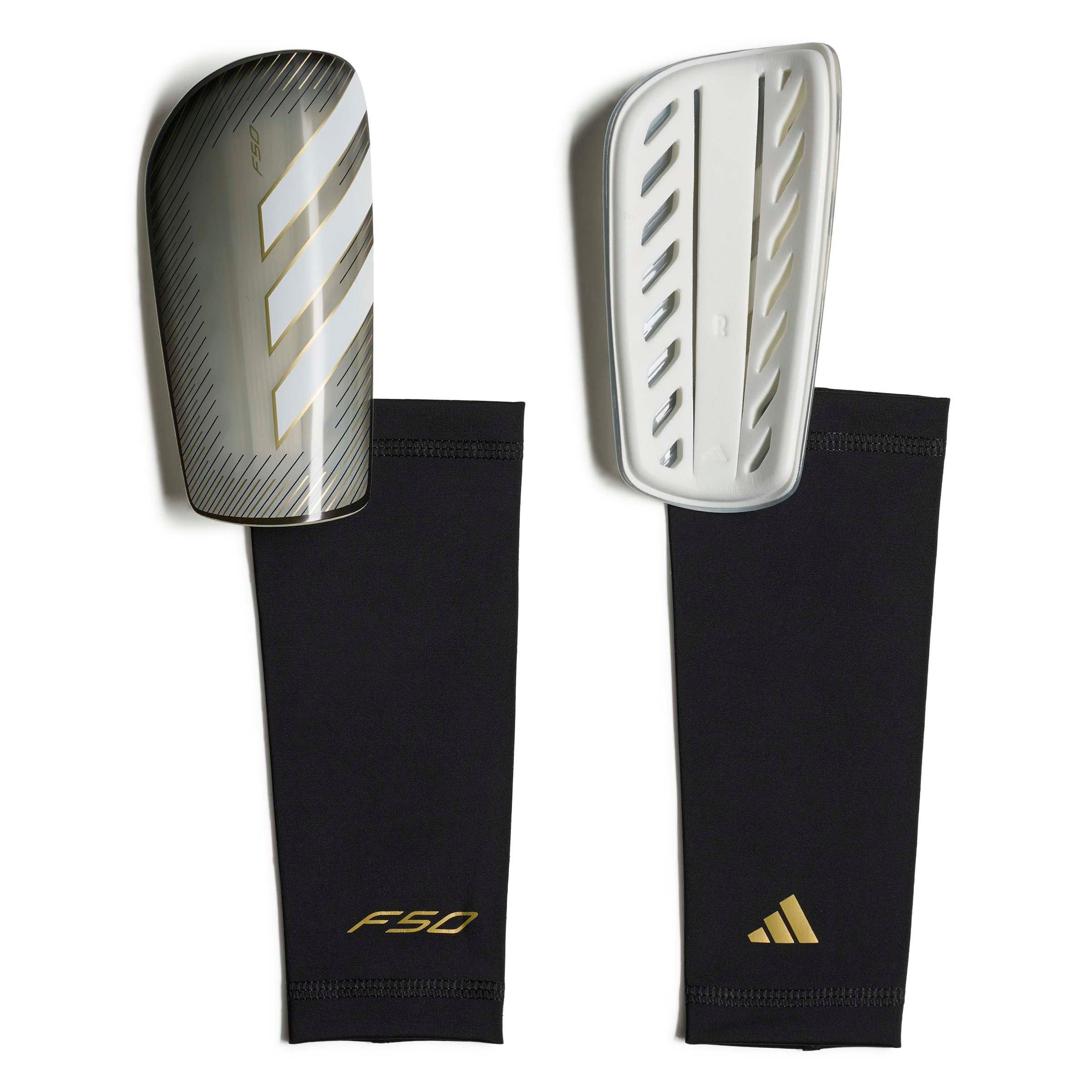 adidas F50 League Soccer Shin Guards - Carbon/Black/Gold Metallic - CARBON